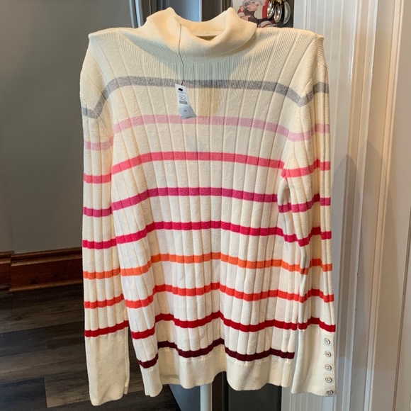 Talbots 5 button cuff striped turtleneck. NWT. Retail 129. 89.50 on sale - Picture 1 of 5